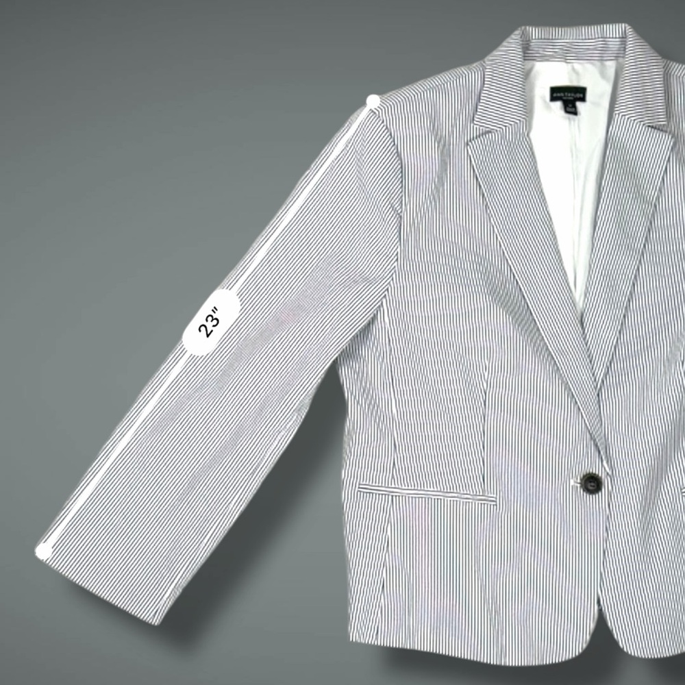 Ann Taylor Factory Womens Striped Blazer Size 16 Blue White Cotton Blend Jacket - Picture 11 of 15